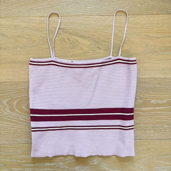 Lulus Lenore Red Pink Striped Ribbed Crop Top Tube Top Size Medium - Picture 2 of 5